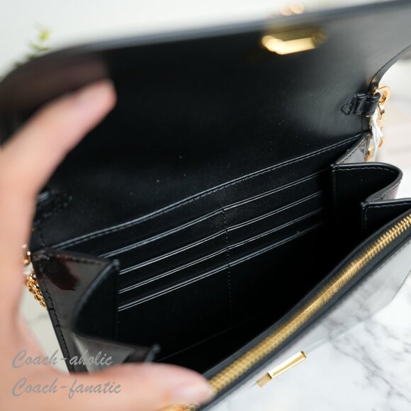 NWT Tory Burch Emerson Tortoise Patent Leather Chain Wallet 165943 - Picture 8 of 8